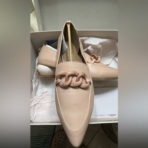 JustFab Blush Loafers with Chain Accent